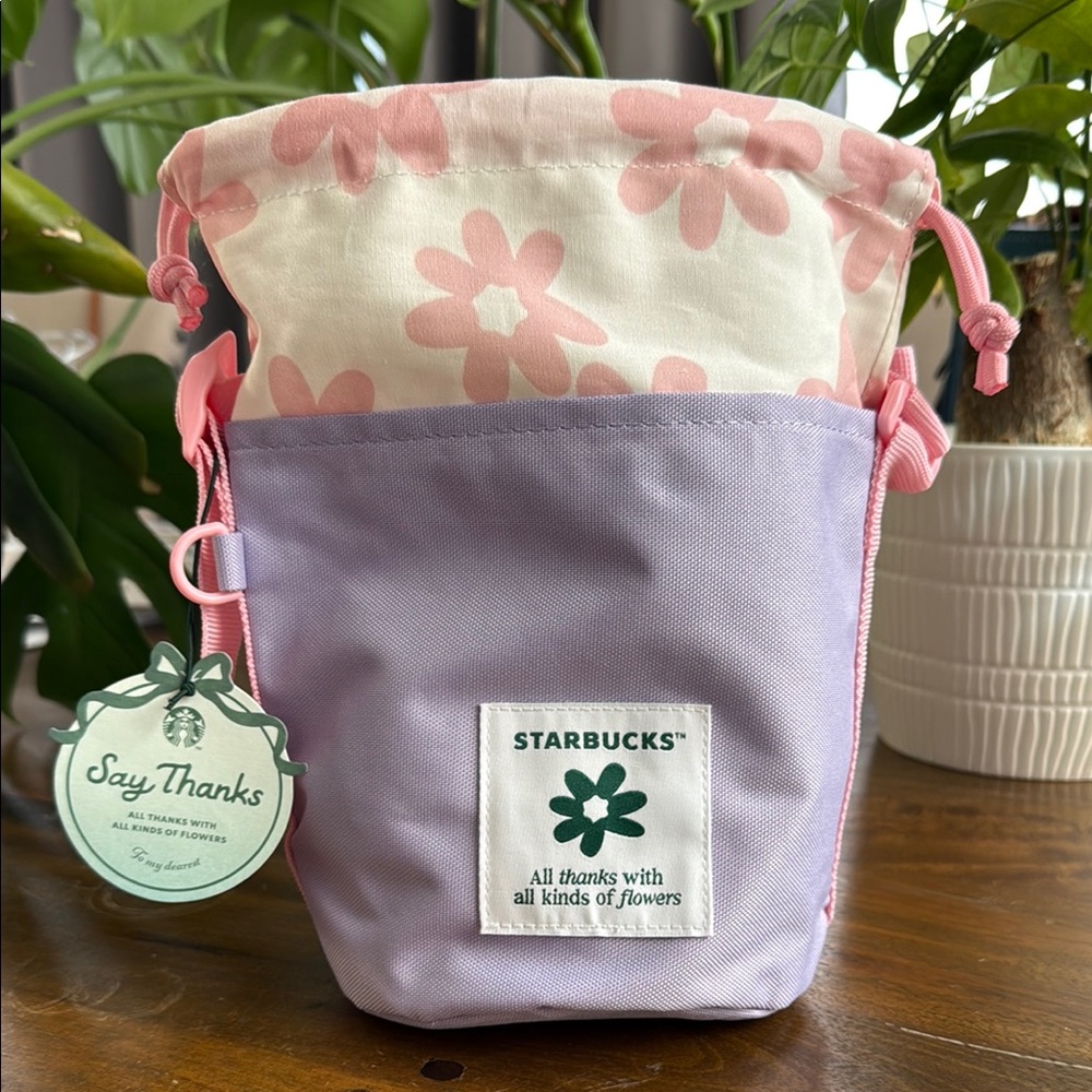 RARE Starbucks Floral Drawstring Bag